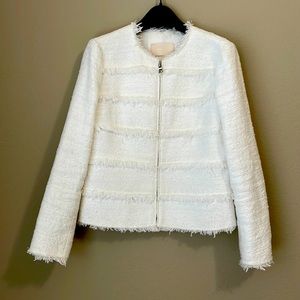 Rebecca Taylor white zip up tweed blazer